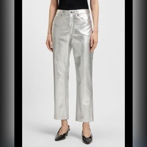 Naked Wardrobe Pants Silver Metallic Faux Leather Crocodile Pattern Sz M New
